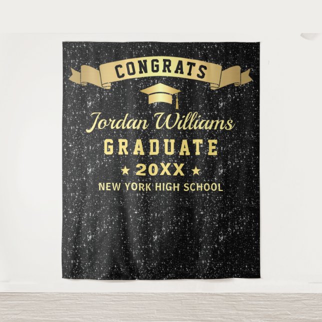 Modern Black Sparkle Graduation Photo Backdrop (Front)