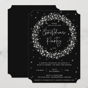 Modern Black Sparkling Lights Christmas Party Invitation