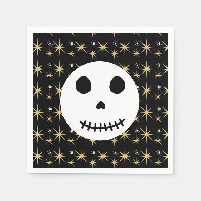 Modern Black Spooky Halloween Skull  Napkins (Front)