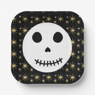 Modern Black Spooky Halloween Skull  Paper Plates