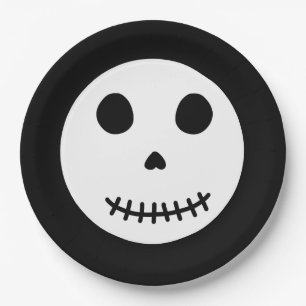 Modern Black Spooky Halloween Skull Paper Plates