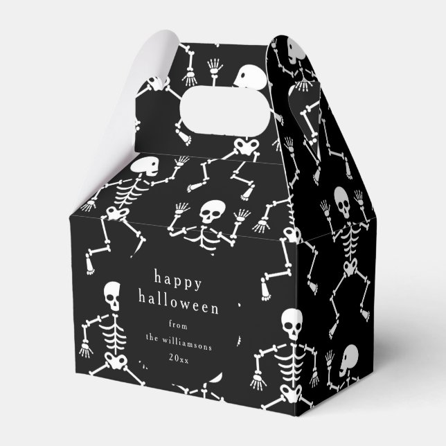 Modern Black Spooky Skeleton Halloween Custom Favor Boxes (Front Side)