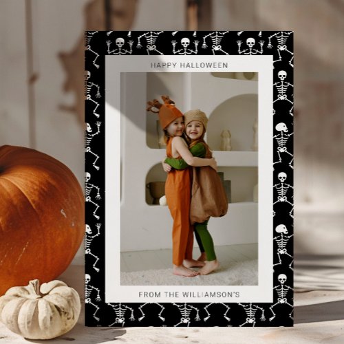 Modern Black Spooky Skeleton Halloween Photo Holiday Card