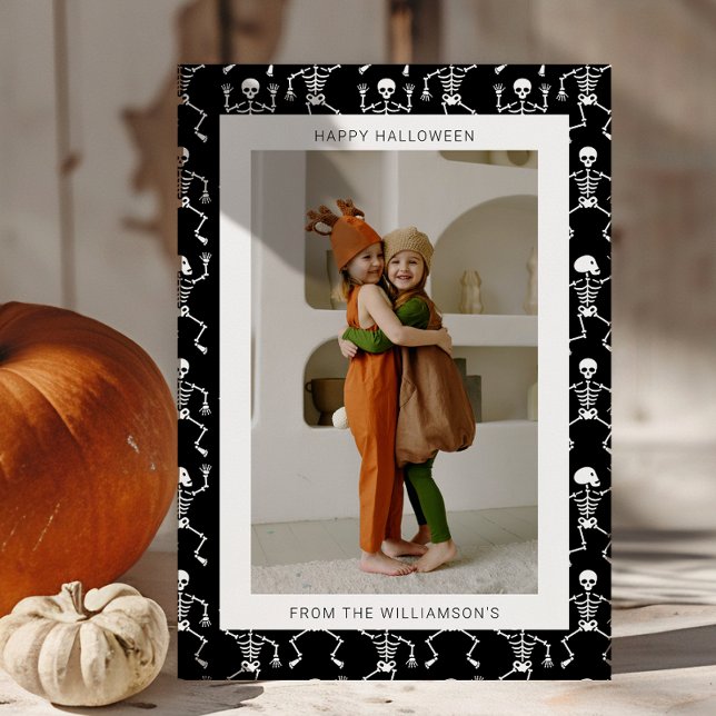 Modern Black Spooky Skeleton Halloween Photo Holiday Card (Creator Uploaded)