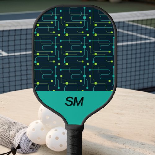 Modern Black Sports Geometric Line Pattern Pickleball Paddle