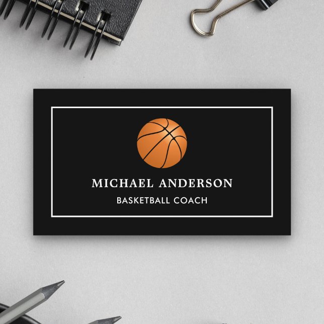Modern Black Sports Professional Basketball Coach Business Card (Creator Uploaded)