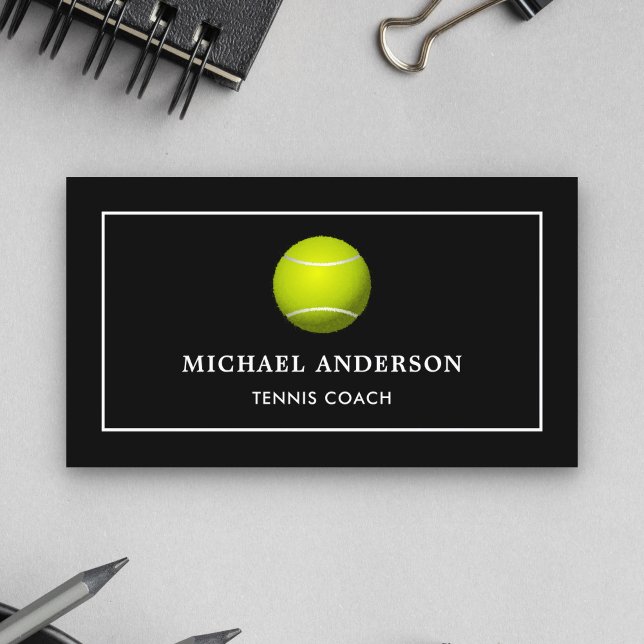 Modern Black Sports Professional Tennis Coach Business Card (Creator Uploaded)