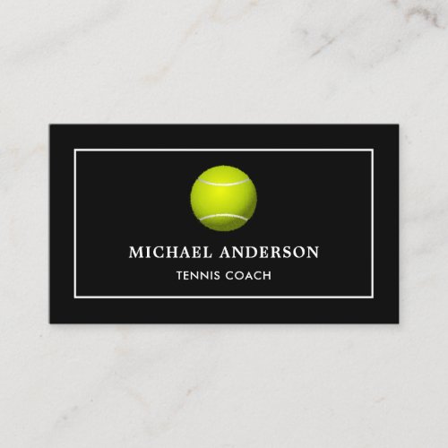 Modern Black Sports Professional Tennis Coach Business Card