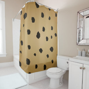 Modern Black Spot Goldenrod Gold Beige Tan Shower Curtain