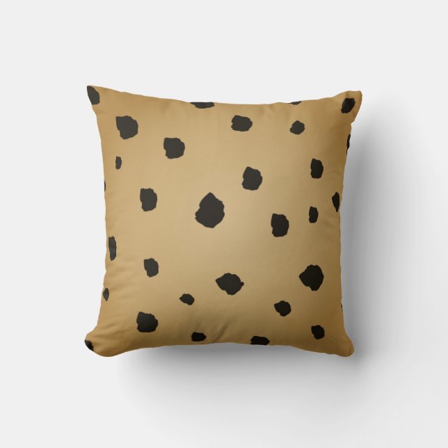 Modern Black Spot Goldenrod Gold Beige Tan Throw Pillow (Front)