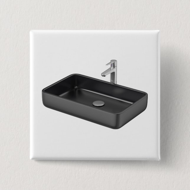 Modern black square bathroom sink with silver fauc button (Front)
