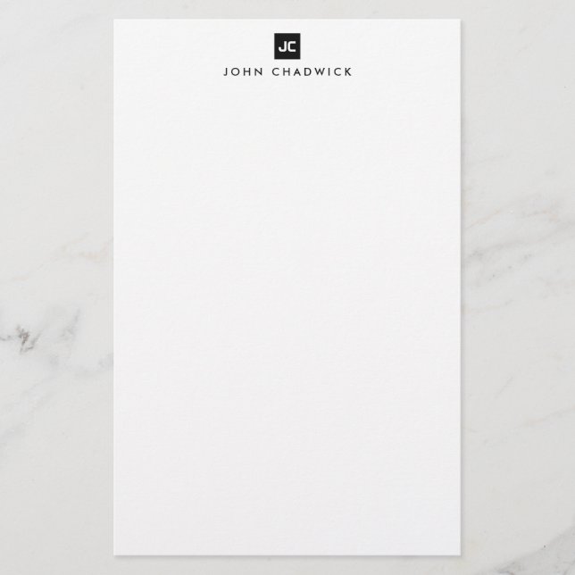Modern Black Square Bold Two Monogram Minimalist Stationery (Front)