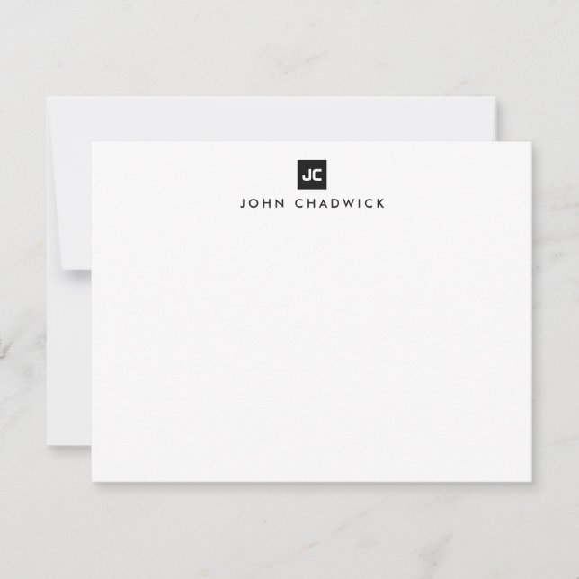 Modern Black Square Bold Two Monogram Professional Note Card (Front)