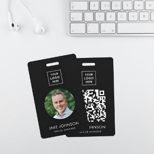 Modern Black Staff Employee QR Code Badge