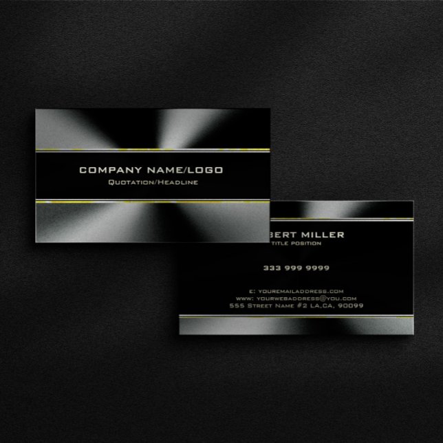 Modern Black Stainless Steel & Gold Accents  Business Card (Creator Uploaded)