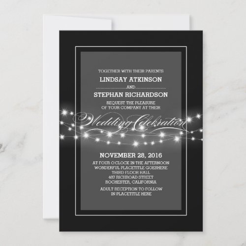 modern black string lights wedding invitation 5" x 7" invitation card
