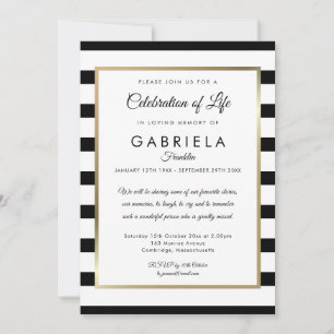 Modern Black Stripe Celebration of Life Funeral In Invitation