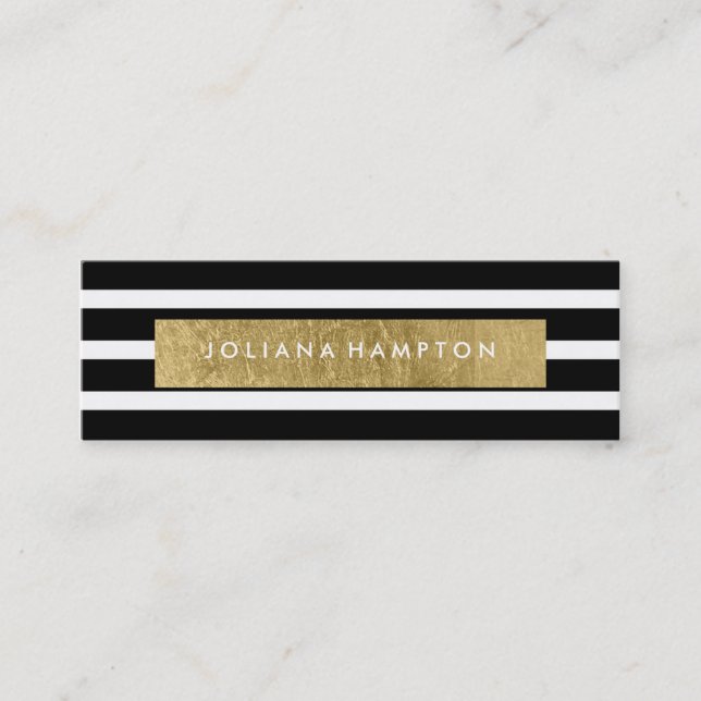 Modern Black Stripe Gold foil Luxe Business Card (Front)