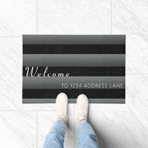 Modern Black Striped Custom Address Doormat