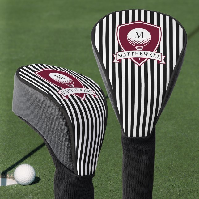 Modern Black Striped Red Golfer Name Monogram Golf Head Cover (Modern Black Striped Red Golfer Name Monogram Golf Head Cover)