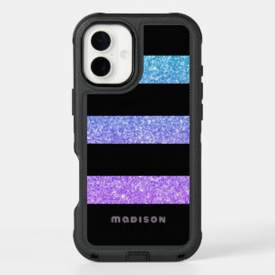 Modern Black Stripes Colorful Glitter Texture iPhone 16 Mini Case