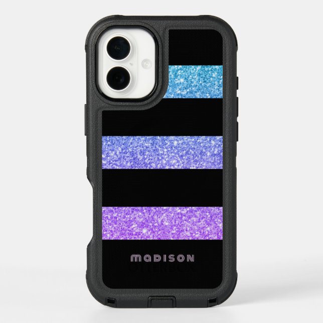 Modern Black Stripes Colorful Glitter Texture Otterbox iPhone Case (Back)