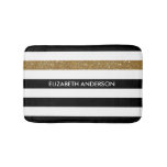 Modern Black Stripes Faux Gold Glitz And Name Bath Mat at Zazzle