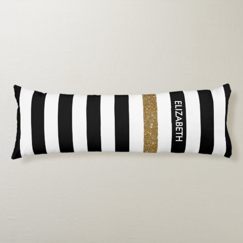 Modern Black Stripes FAUX Gold Glitz and Name Body Pillow