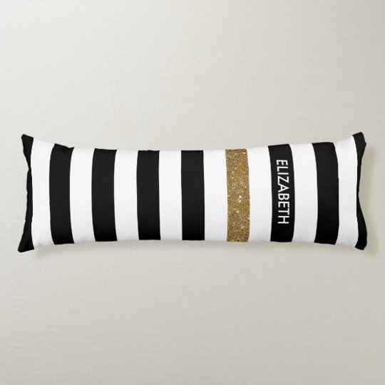Modern Black Stripes Faux Gold Glitz And Name Body Pillow Zazzle Com