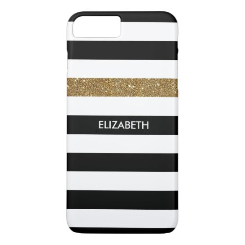 Modern Black Stripes FAUX Gold Glitz and Name iPhone 8 Plus7 Plus Case