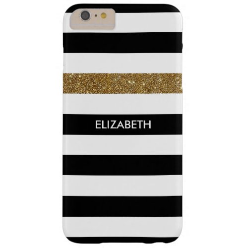 Modern Black Stripes FAUX Gold Glitz and Name Barely There iPhone 6 Plus Case