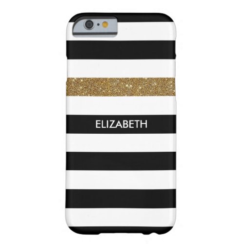 Modern Black Stripes FAUX Gold Glitz and Name Barely There iPhone 6 Case