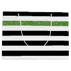 Modern Black Stripes FAUX Green Glitz and Name