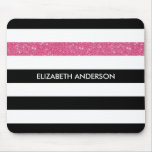 Modern Black Stripes Faux Pink Glitz And Name Mouse Pad at Zazzle