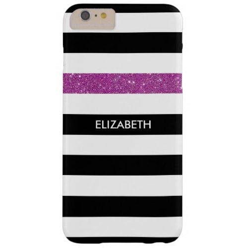 Modern Black Stripes FAUX Purple Glitz and Name Barely There iPhone 6 Plus Case