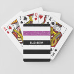 Modern Black Stripes Faux Purple Glitz And Name Playing Cards at Zazzle