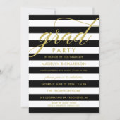 Modern Black Stripes Gold Custom Grad Party Invitation (Front)