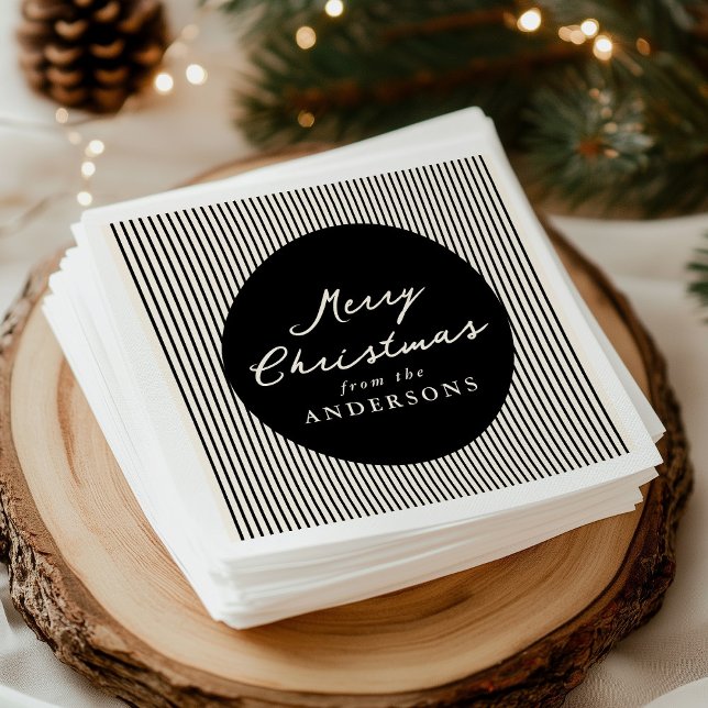 Modern Black Stripes Merry Christmas Napkins (Creator Uploaded)