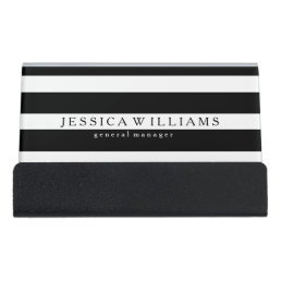 Modern Black Stripes Over White Desk Business Card Holder