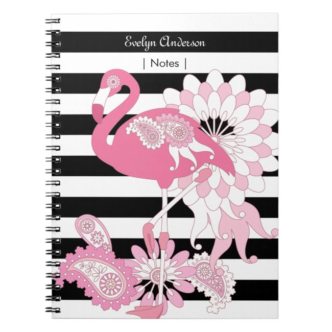 Modern Black Stripes Paisley Pink Flamingo