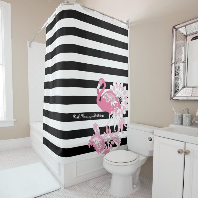 Modern Black Stripes Paisley Pink Flamingo
