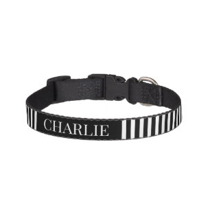 Modern Black Stripes Pattern Masculine Custom Name Pet Collar