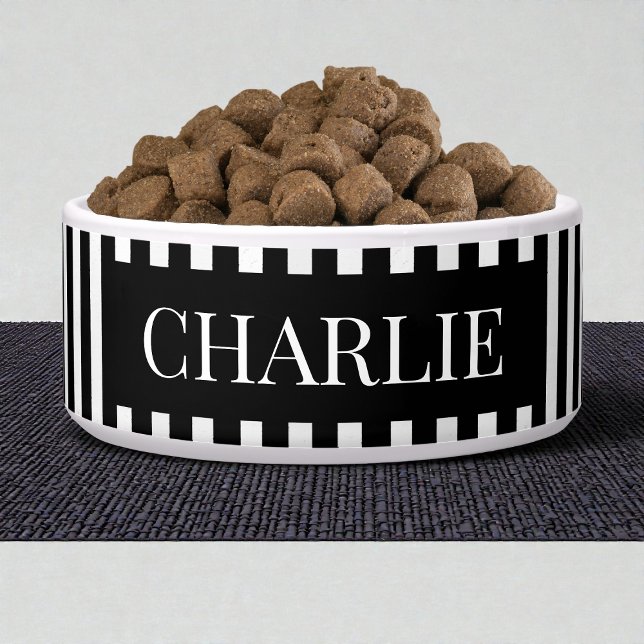 Modern Black Stripes Pattern Personalized Dog Pet Bowl (Modern Black Stripes Pattern Personalized Dog Pet Bowl)