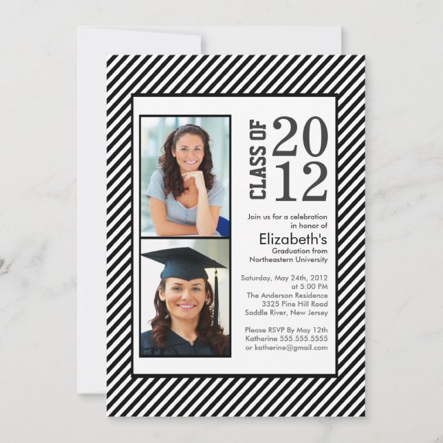 Modern Black Stripes Photo Graduation invitation (Front)
