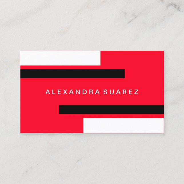 Modern Black Stripes Professional Red Business Card (Front)