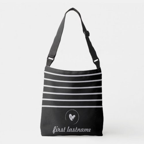 Modern black stripes With a classic heart Crossbody Bag
