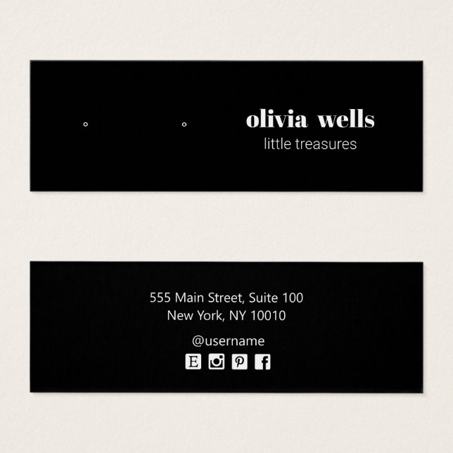 Modern  Black Stud Earring  Display Card (Front & Back)