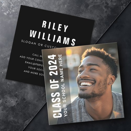 Modern black student graduation networking photo square business card