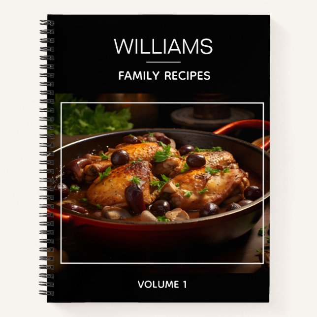 Modern Black Stylish Personalized Family Recipe Notebook (Front)