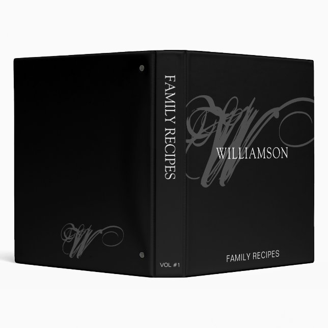 Modern Black Stylish Personalized Family Recipes 3 Ring Binder (Background)